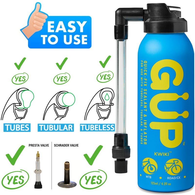 G U P GUP (جوب كويكي) سائل إصلاح الإطارات السريع ومضخة الهواء؛ للدراجات الجبلية، الطرق، السيكلوكروس، الحصى؛ لختم وإصلاح الإطارات المثقوبة أو المسطحة (محول خرطوم شرايدر/بريستا) - Image 5